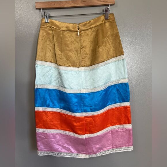 J. Crew satin straight pencil skirt lace size 0 flirty office artsy art to wear - Picture 3 of 7